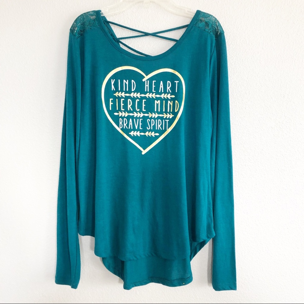 No Boundaries Teal Graphic Long Sleeve Top Large